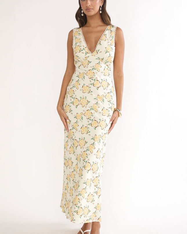 Yellow V-Neckline Maxi Dress Floral
