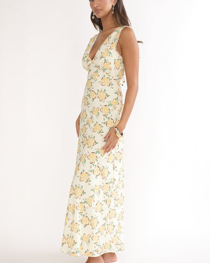 Yellow V-Neckline Maxi Dress Floral