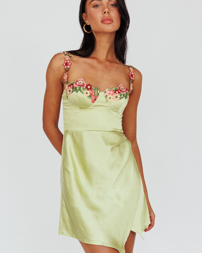 Lime Rose Garden Floral Applique Wrap Mini Dress
