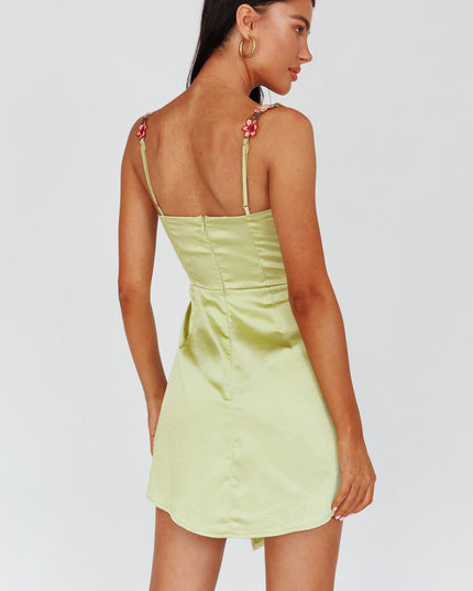 Lime Rose Garden Floral Applique Wrap Mini Dress