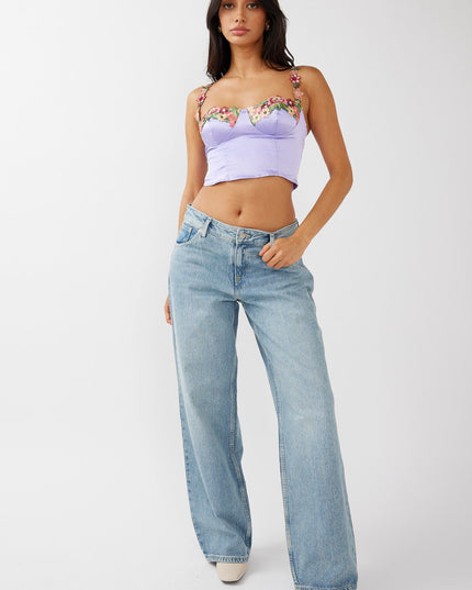 Lilac Rose Garden Floral Applique Crop Top