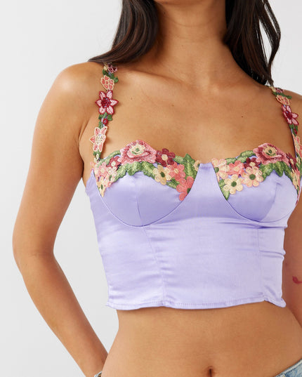 Lilac Rose Garden Floral Applique Crop Top