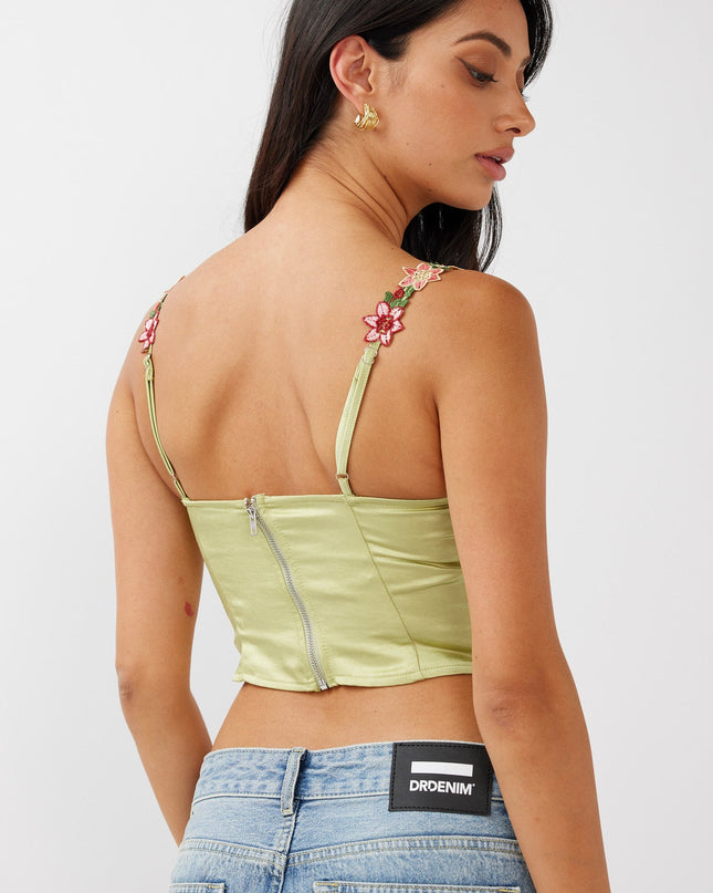 Lime Rose Garden Floral Applique Crop Top
