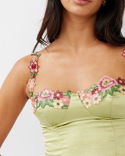 Lime Rose Garden Floral Applique Crop Top