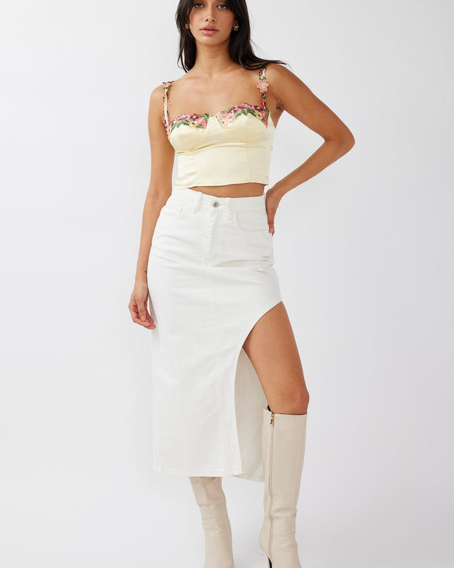 Yellow Rose Garden Floral Applique Crop Top
