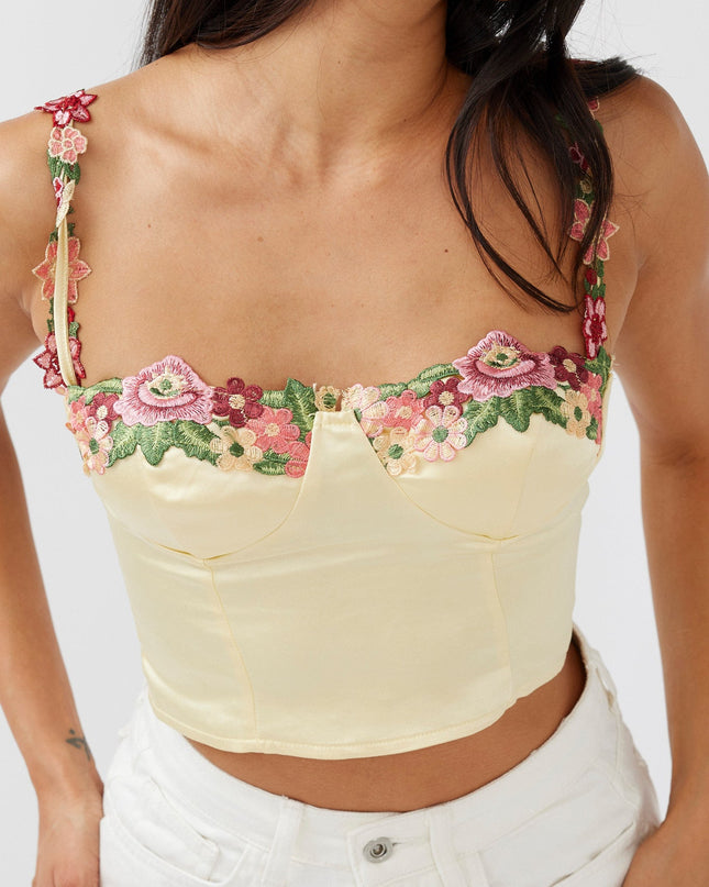 Yellow Rose Garden Floral Applique Crop Top