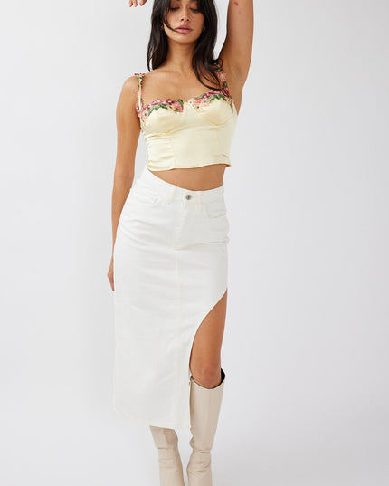 Yellow Rose Garden Floral Applique Crop Top
