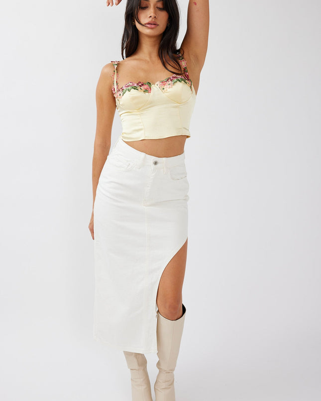 Yellow Rose Garden Floral Applique Crop Top