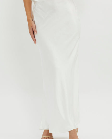 White Rose Garden Satin Maxi Skirt