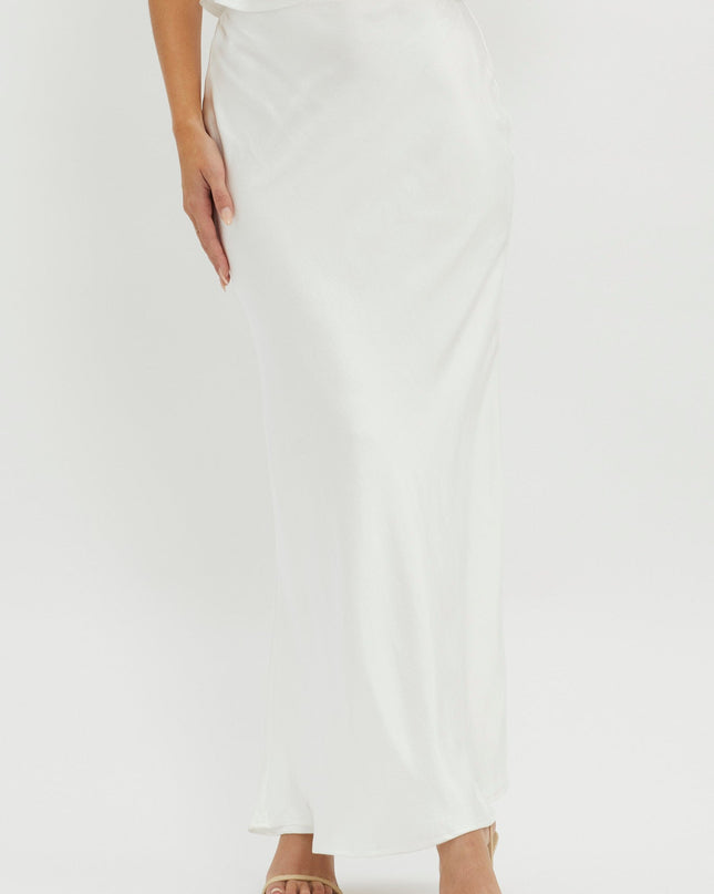 White Rose Garden Satin Maxi Skirt