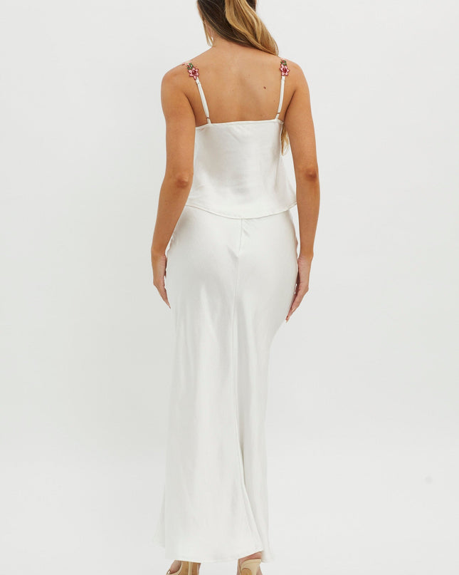 White Rose Garden Satin Maxi Skirt
