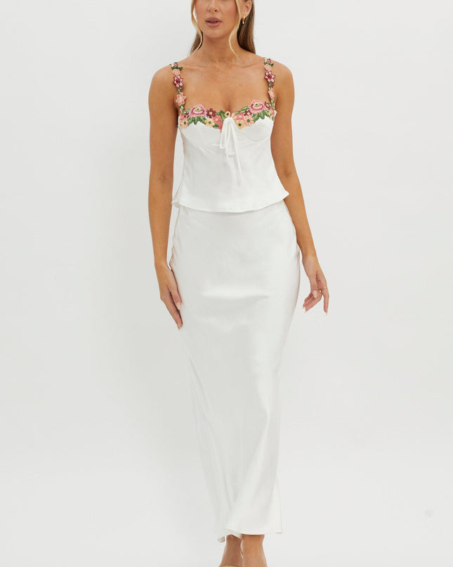 White Rose Garden Floral Applique Cami Top