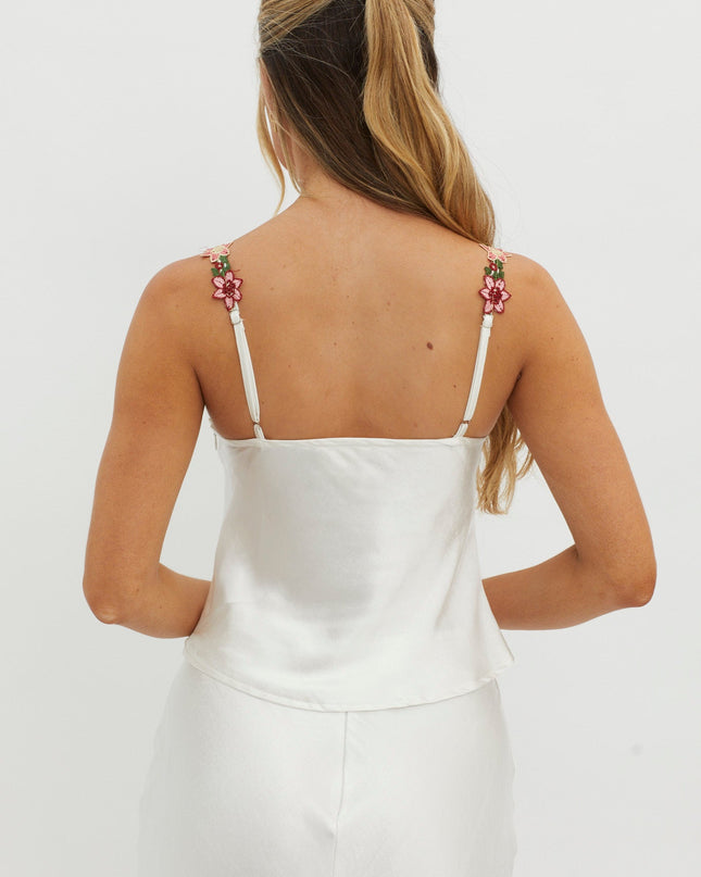 White Rose Garden Floral Applique Cami Top