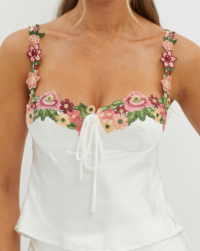 White Rose Garden Floral Applique Cami Top