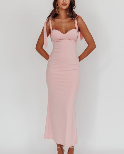 Blush Rose Garden Tied Shoulder Maxi Dress