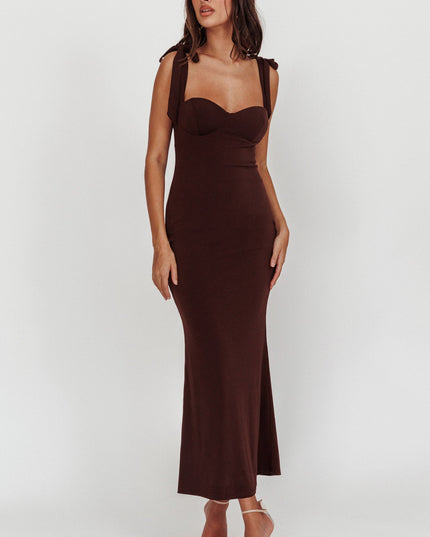 Brown Rose Garden Tied Shoulder Maxi Dress