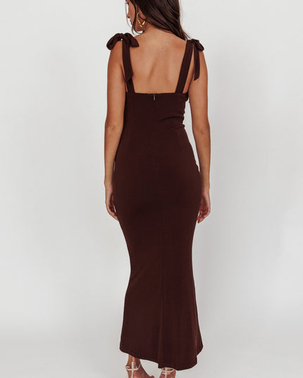 Brown Rose Garden Tied Shoulder Maxi Dress