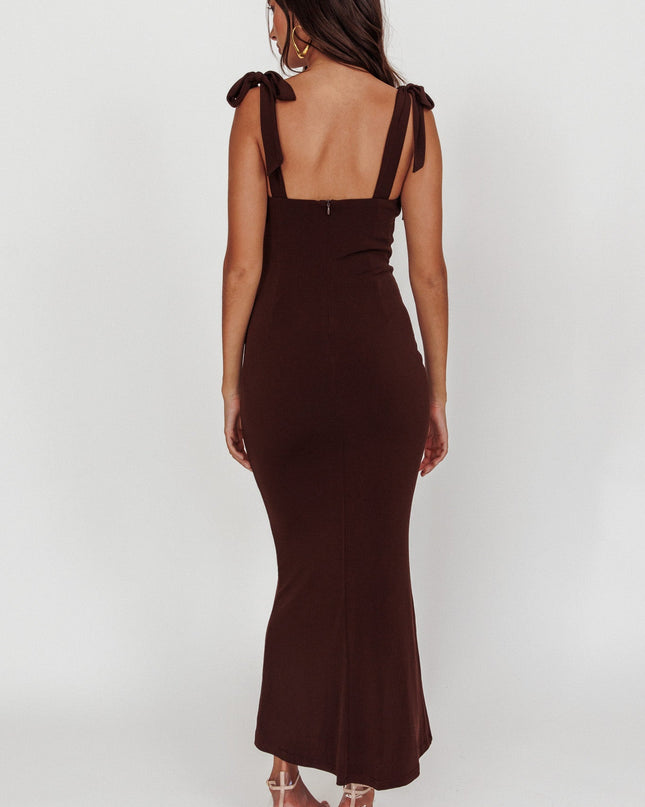 Brown Rose Garden Tied Shoulder Maxi Dress