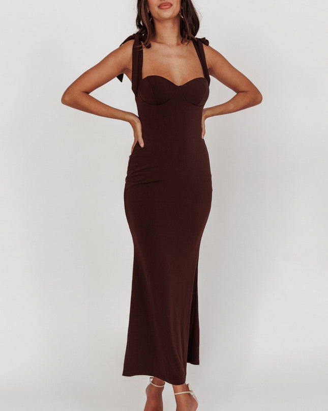 Brown Rose Garden Tied Shoulder Maxi Dress