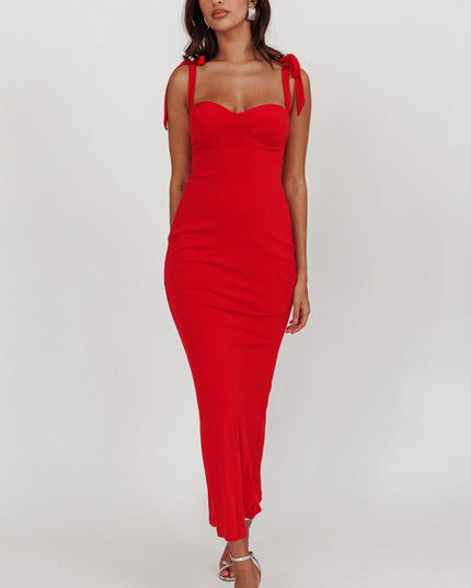 Red Rose Garden Tied Shoulder Maxi Dress
