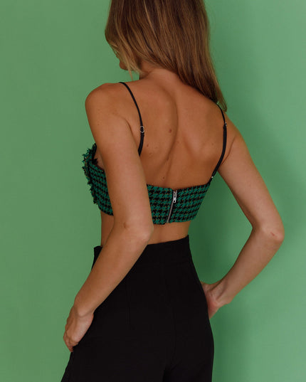 Green Heart Crop Top Houndstooth