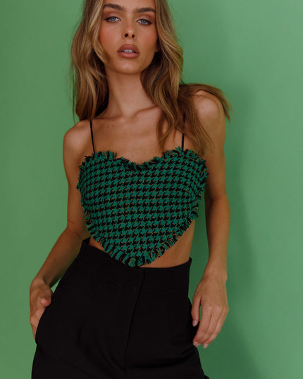 Green Heart Crop Top Houndstooth