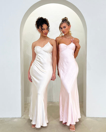 Champagne One-Shoulder Maxi Dress