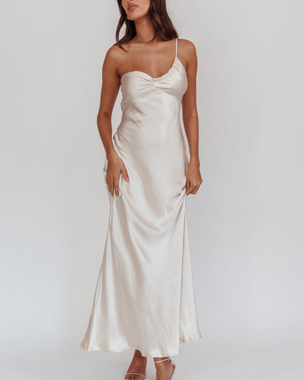 Champagne One-Shoulder Maxi Dress