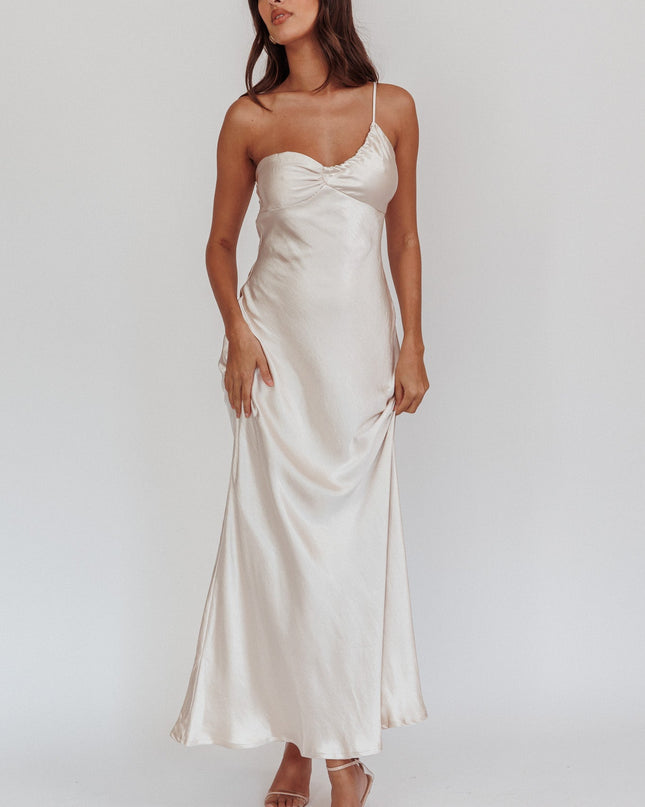 Champagne One-Shoulder Maxi Dress