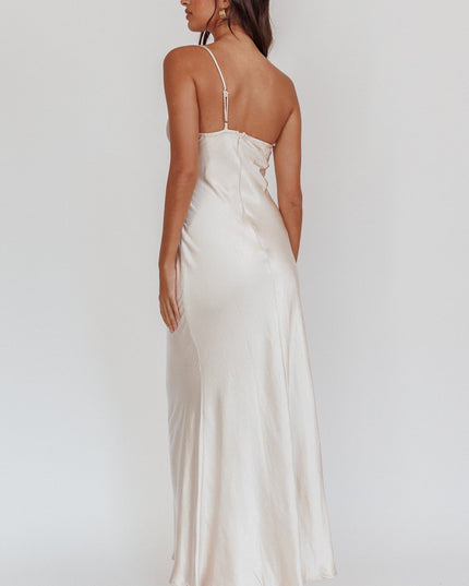 Champagne One-Shoulder Maxi Dress