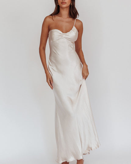 Champagne One-Shoulder Maxi Dress