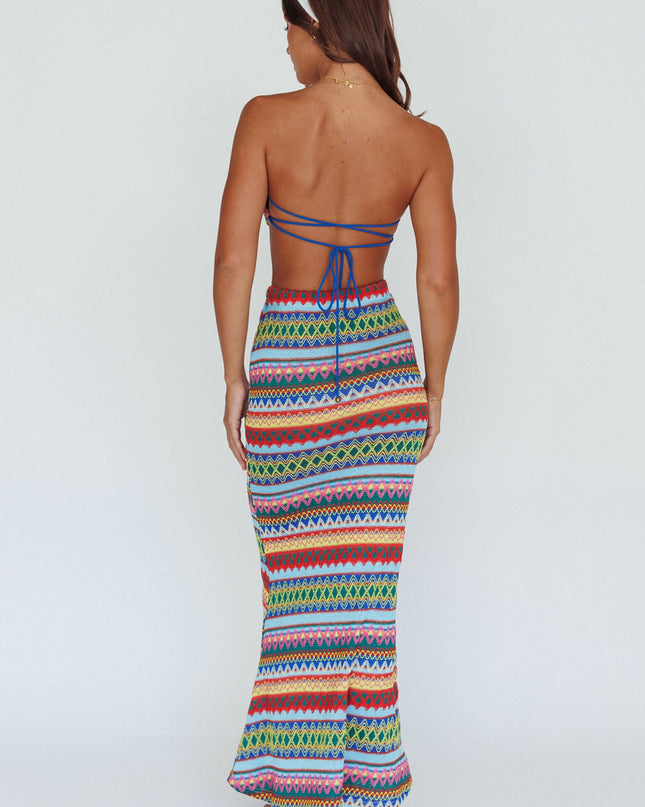 Multi Tied Back Crop Top Blue