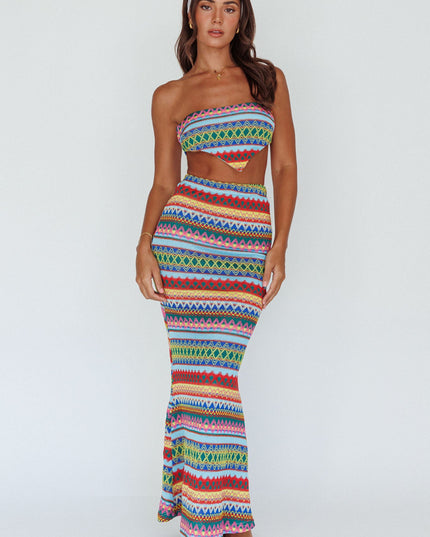 Multi Tied Back Crop Top Blue