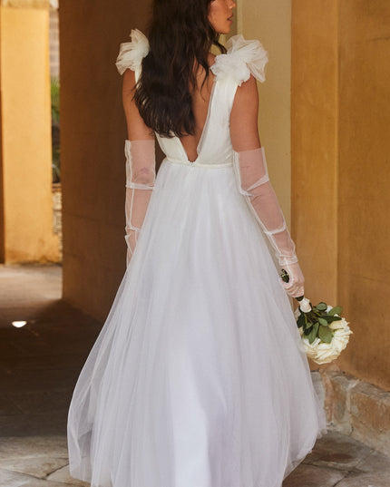 White Mesh Overlay Maxi Dress