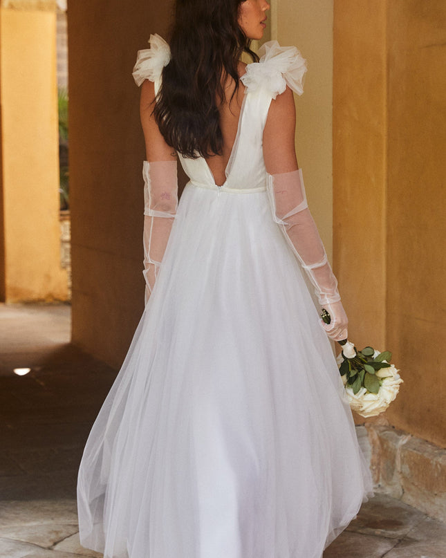 White Mesh Overlay Maxi Dress