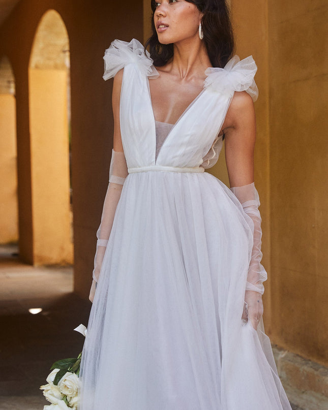 White Mesh Overlay Maxi Dress