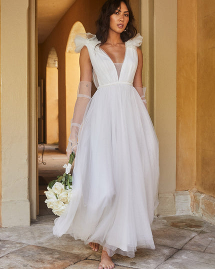 White Mesh Overlay Maxi Dress