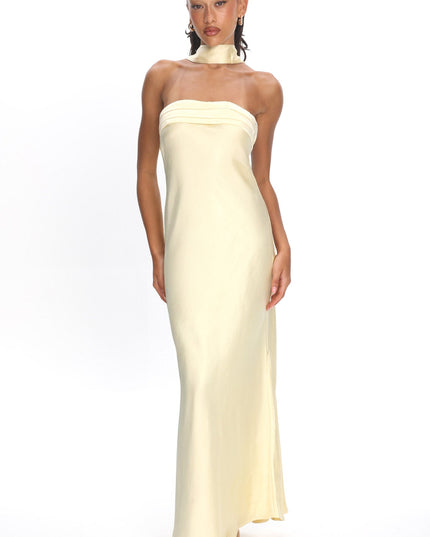 Butter Strapless Pleated Bust Satin Maxi Dress