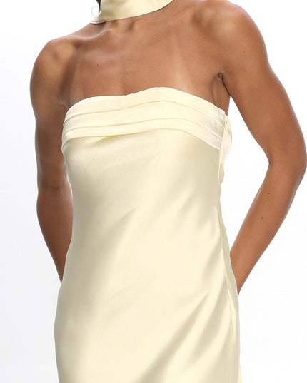 Butter Strapless Pleated Bust Satin Maxi Dress