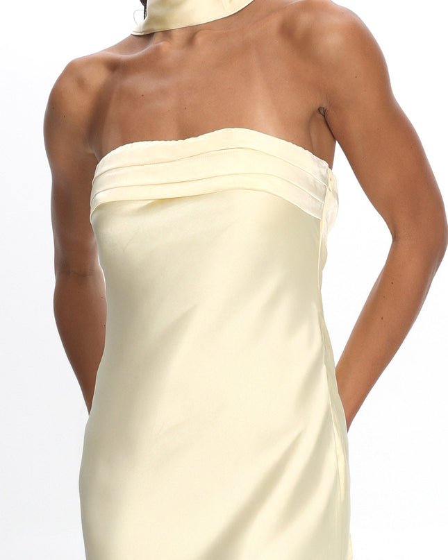 Butter Strapless Pleated Bust Satin Maxi Dress