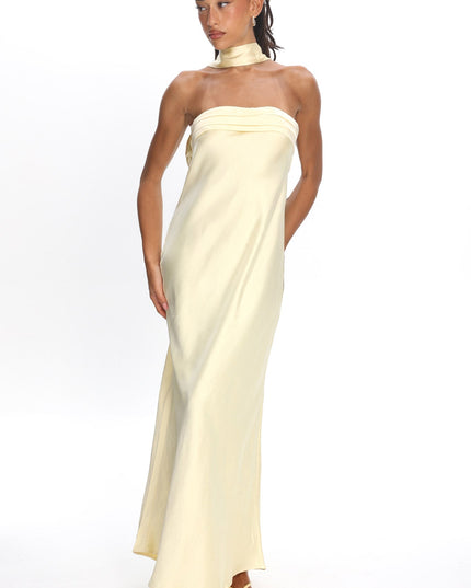 Butter Strapless Pleated Bust Satin Maxi Dress