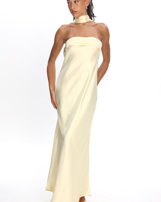Butter Strapless Pleated Bust Satin Maxi Dress