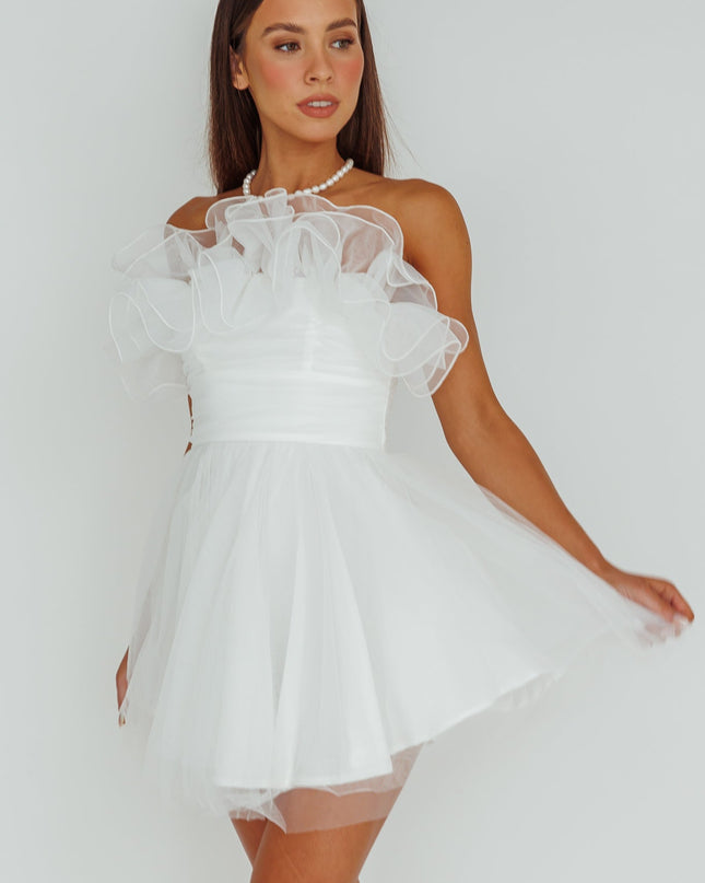 White Organza Frill Mini Dress
