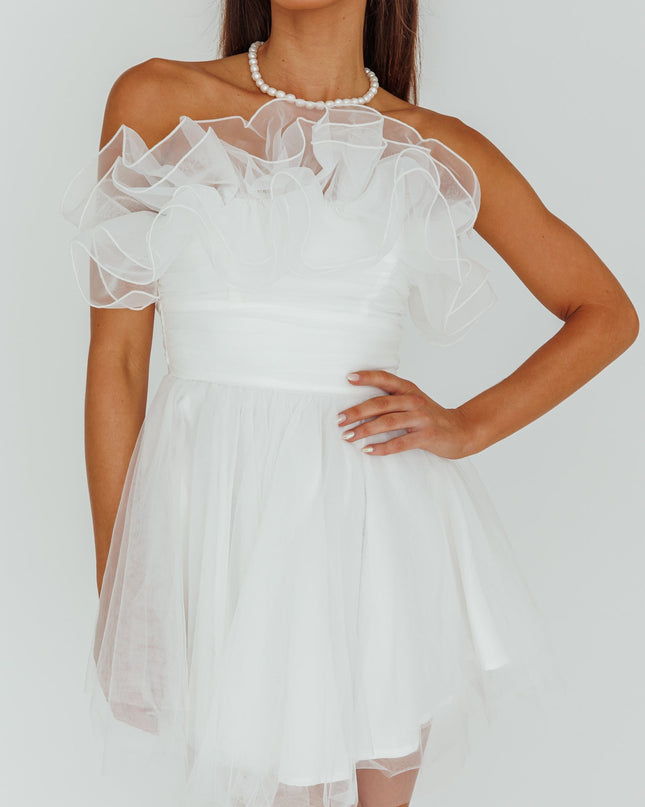 White Organza Frill Mini Dress