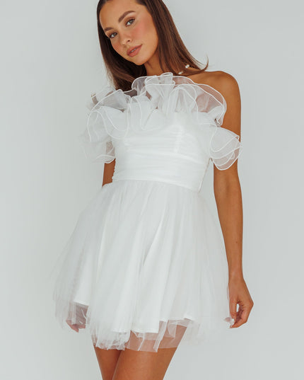 White Organza Frill Mini Dress