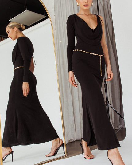 Black Star Walker One Sleeve Maxi Dress