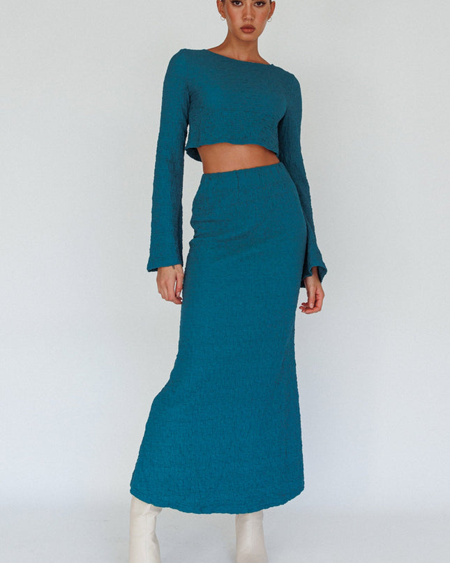 Teal Textured Midi Skirt