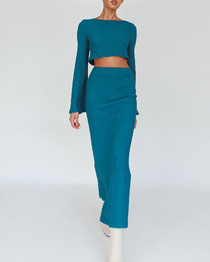 Teal Textured Midi Skirt