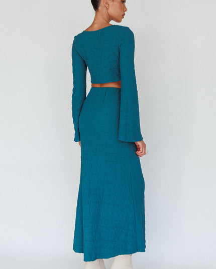 Teal Textured Midi Skirt