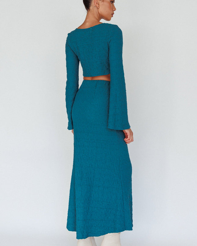 Teal Textured Midi Skirt
